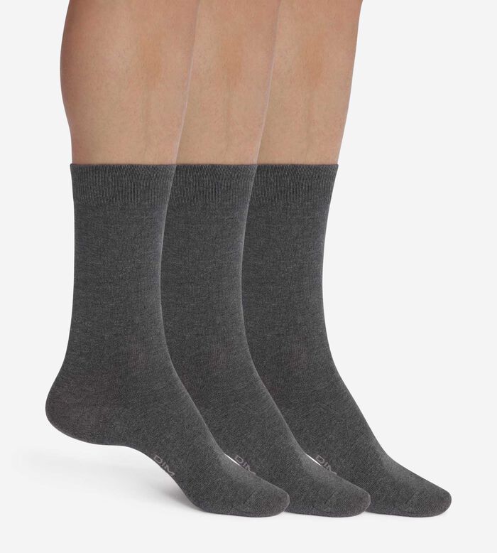 Pack of 3 Pairs of Men's Anthracite Mottled Dim Cotton Socks, , DIM
