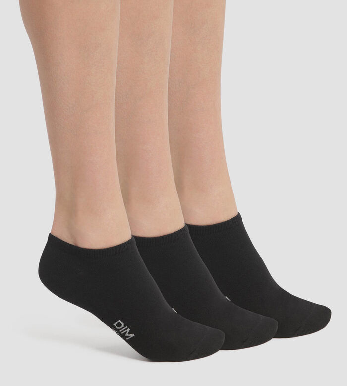 3er-Pack schwarze Damen-Sneakersocken aus Baumwolle - DIM Cotton, , DIM