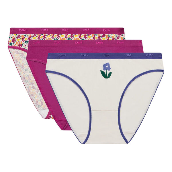 Pack of 3 girls' White Blue Les Pockets stretch cotton knickers