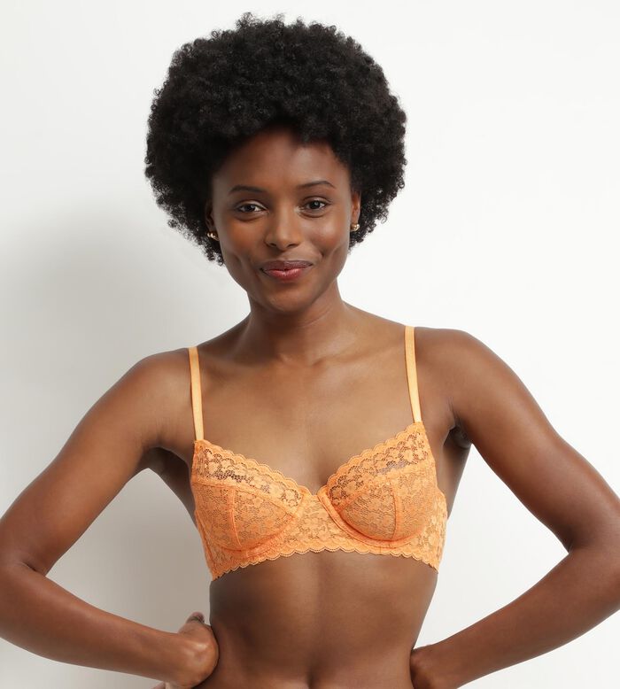 Orange floral lace underwired bra for women Daisy lace, , DIM