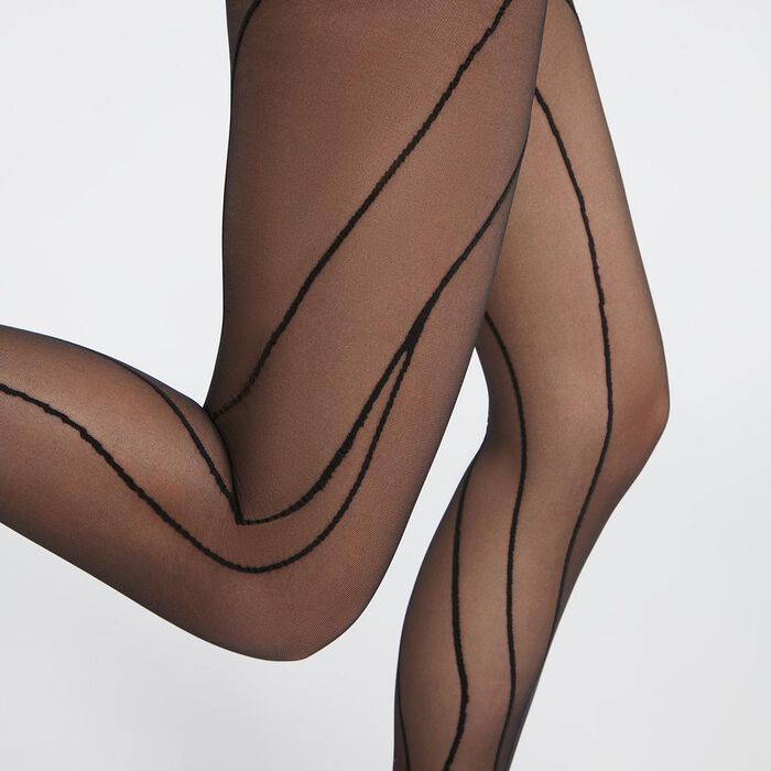 Black Sheer Tights Mismatched Striped for Women 