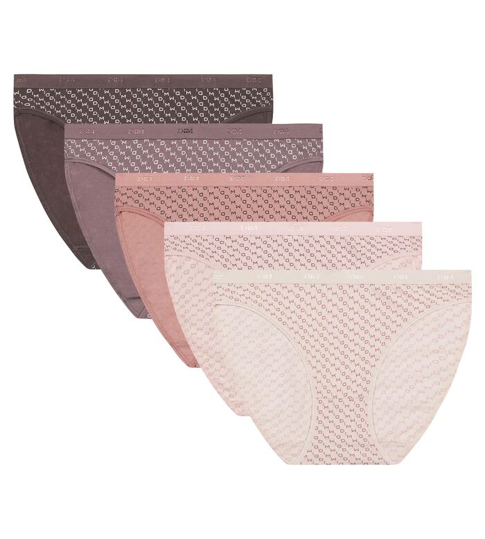 Pack of 5 logomania stretch cotton knickers Nude Les Pockets, , DIM