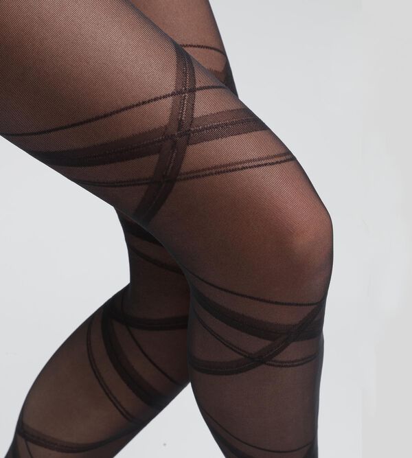 Women's semi-opaque tights with ribbon pattern in Black Dim Style