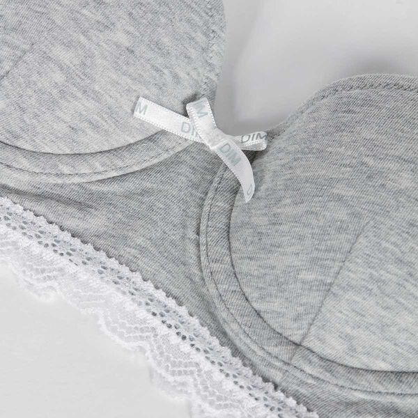 Adorned Cotton Underwire Bra Grey