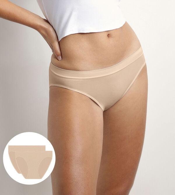 Pack of 2 women's briefs in Nude seamless microfibre Dim Les Pockets