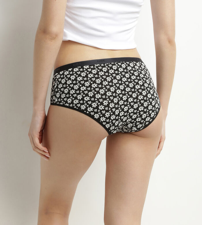 Pack of 3 women's stretch cotton floral boxer shorts White Black Les Pockets, , DIM
