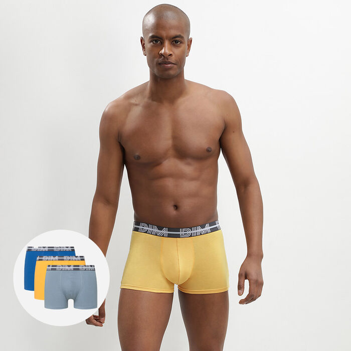 Dim Powerful 3 pack stretch cotton trunks in blue and black with