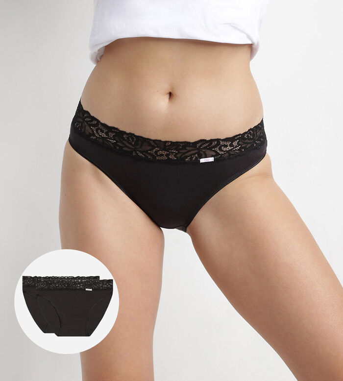 Pack of 3 pairs of Les Pockets Coton bikini knickers in black/white/grey