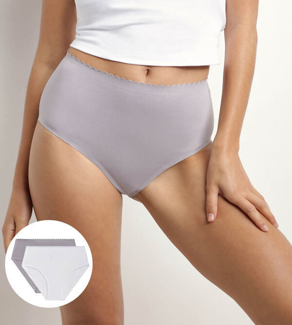 Pack of 2 high-rise briefs in stretch cotton in White Gray Body