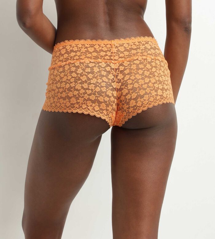 Women's shorty in orange floral lace Daisy Lace, , DIM