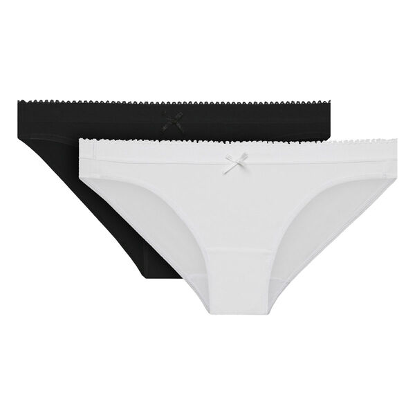 Pack of 2 pairs of Les Pockets Microfibre bikini knickers in black and white