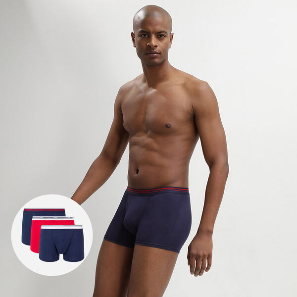 3 Pack stretch cotton trunks Denim Blue and Lava Red Daily Colors