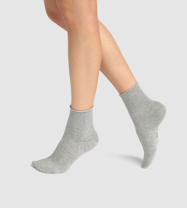 Cotton Style pack of 2 pairs of ankle socks in grey cotton and silver lurex