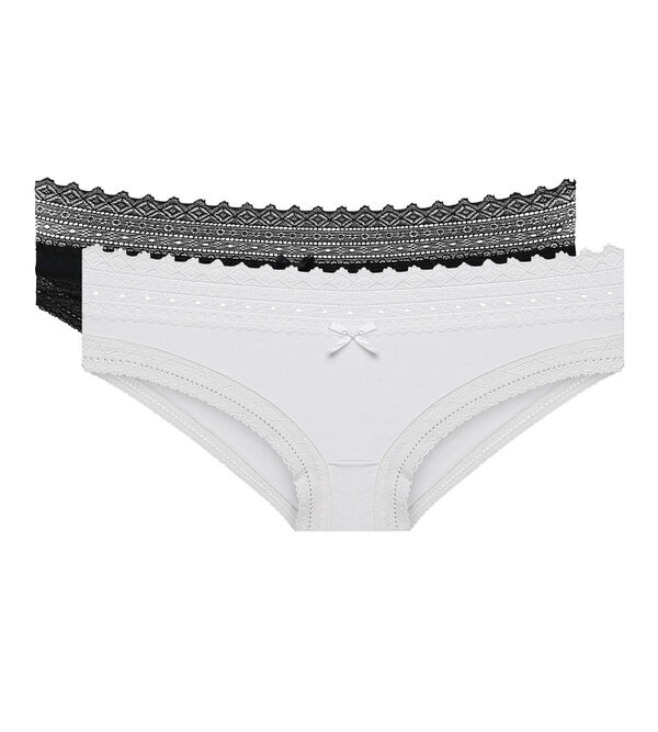 Buy FSY Cotton Cheekini Panty - Set of 2, Black & White - Medium at