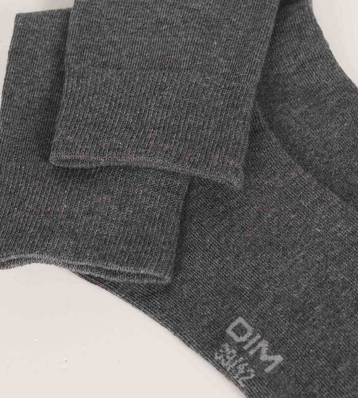 Pack of 3 Pairs of Men's Anthracite Mottled Dim Cotton Socks, , DIM