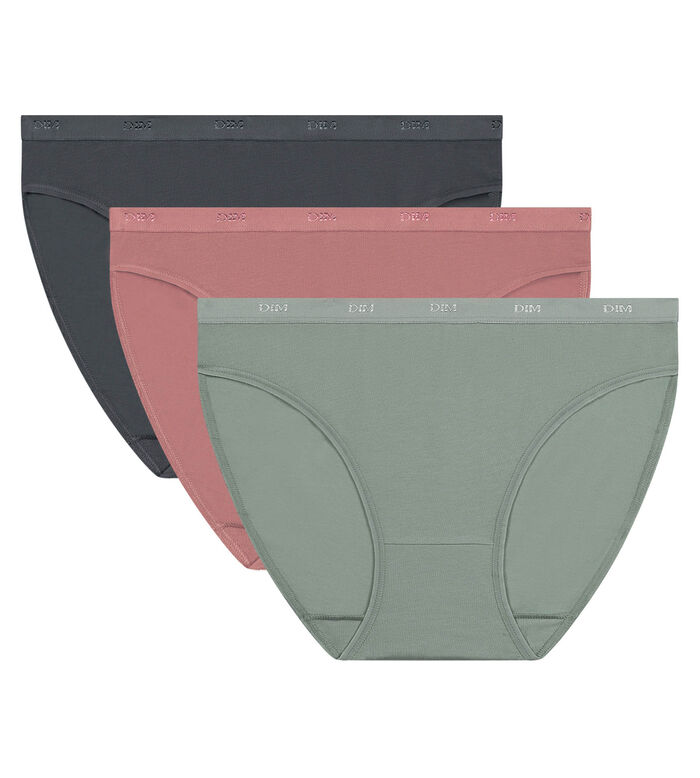 Pack de 3 braguitas de algodón gris, rosa y verde Les Pockets EcoDim, , DIM