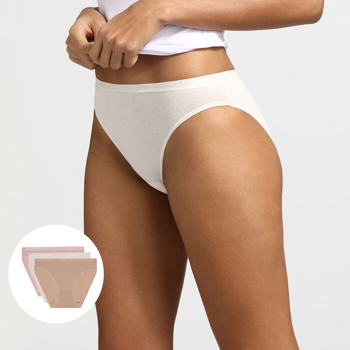 Les Pockets Pack of 3 women's boxers in beige stretch cotton with