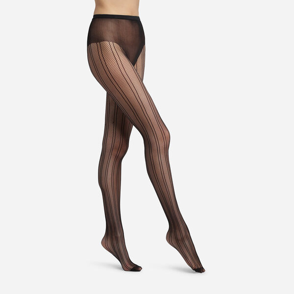 Women's Black Dim Style sheer tights with a Diagonal Stripe pattern