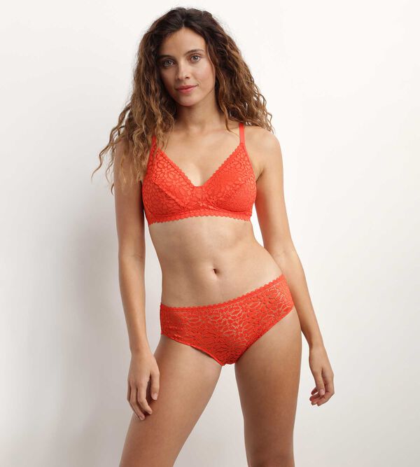 Wireless triangle bra with floral pattern in Red Daily Dentelle