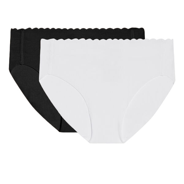 Body Touch pack of 2 stretch cotton high-waist briefs black/white