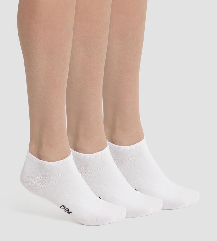 Pack of 3 Women's Short Socks White Dim Cotton, , DIM