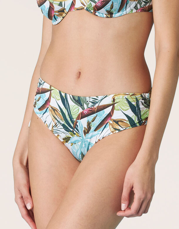 Bikini de talle alto con estampado tropical, , DIM