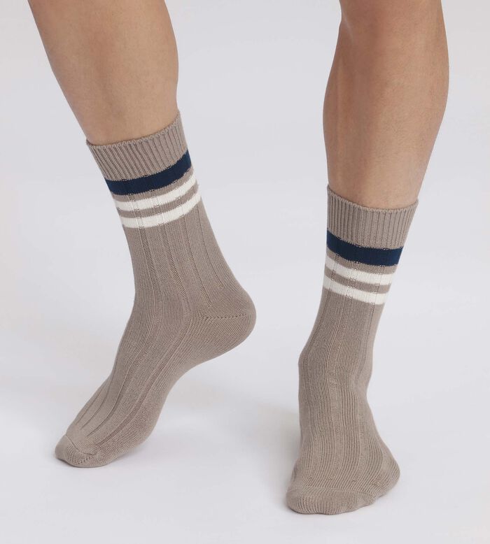 Men's grey striped ribbed socks Dim Bamboo, , DIM