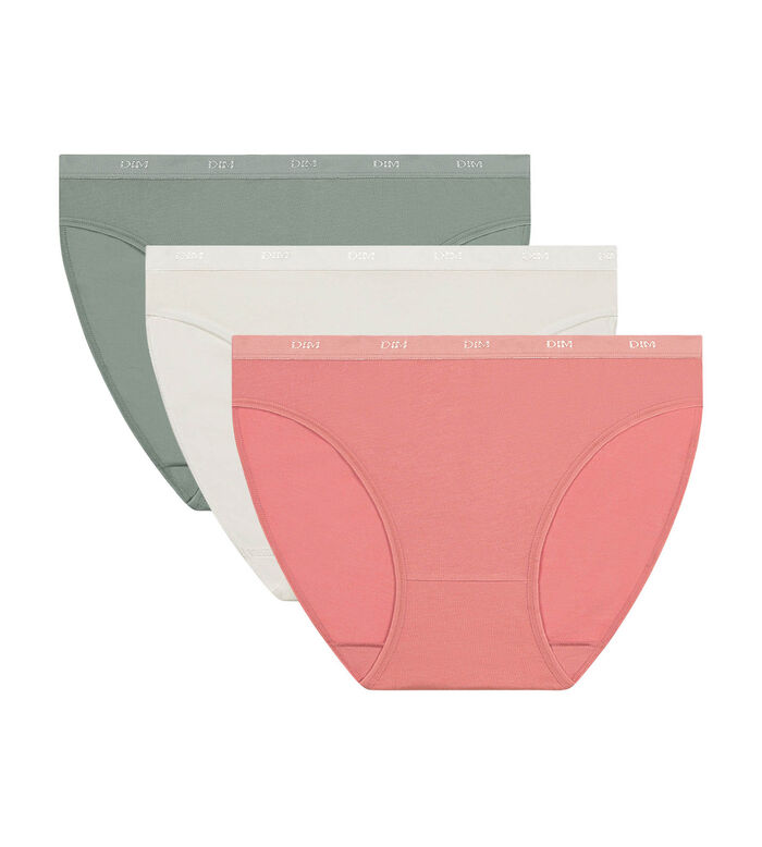 Pack of 3 The Pockets EcoDim Pink Salmon Green stretch cotton panties, , DIM