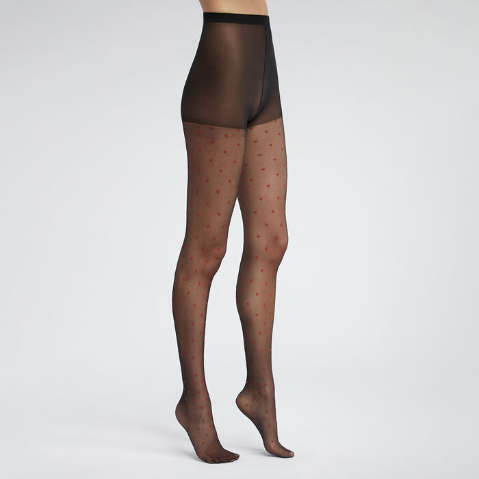 Women's semi-opaque tights with ribbon pattern in Black Dim Style
