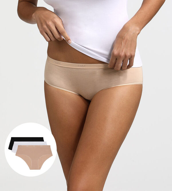 3 Pack Les Pockets Ecodim shortys in Black, Precious Purple and Nude Pink