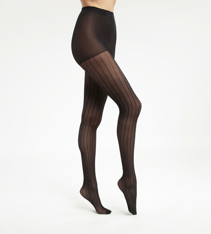 Women's sheer tights with linear pattern Black Dim Style, , DIM