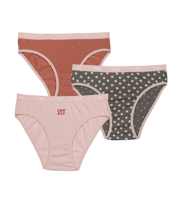 Pack of 3 Les Pockets pink stretch cotton girl's panties by Dim, , DIM
