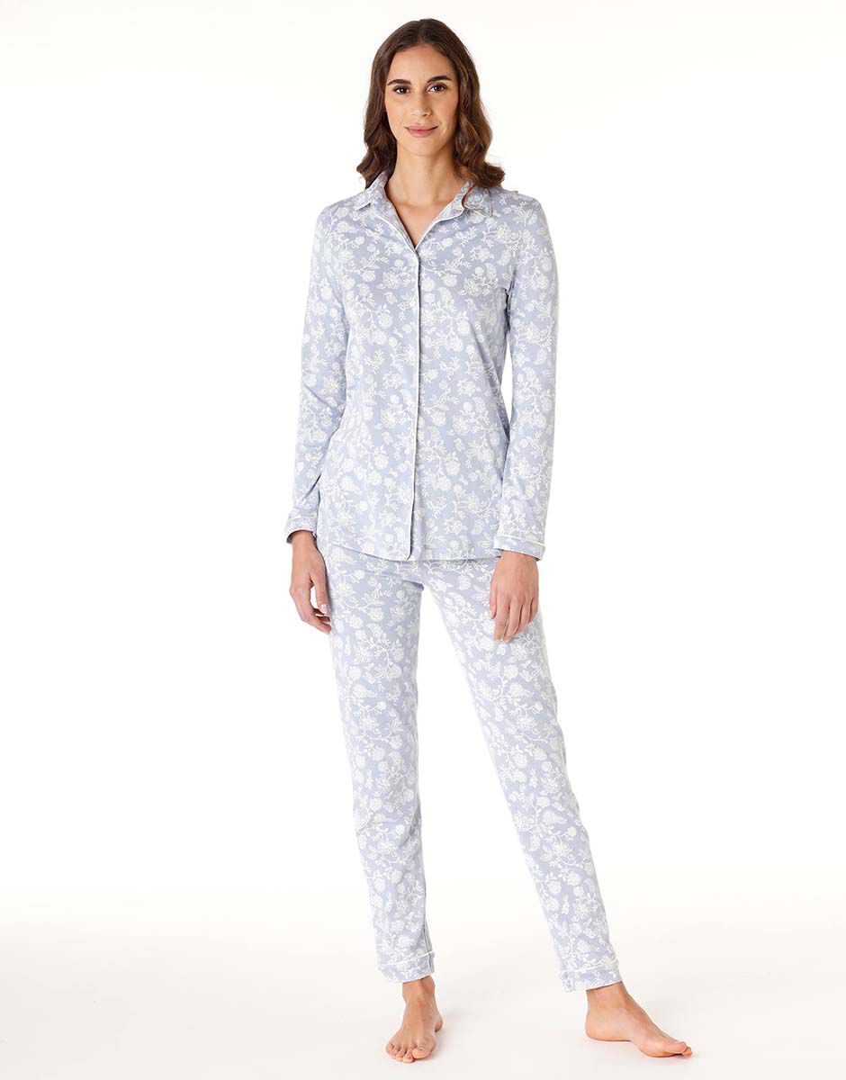 Women s powder blue long cotton modal pyjamas