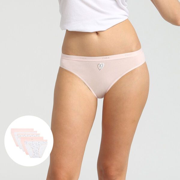 Pack of 3 pairs of Les Pockets stretch cotton bikini knickers in pretty pink
