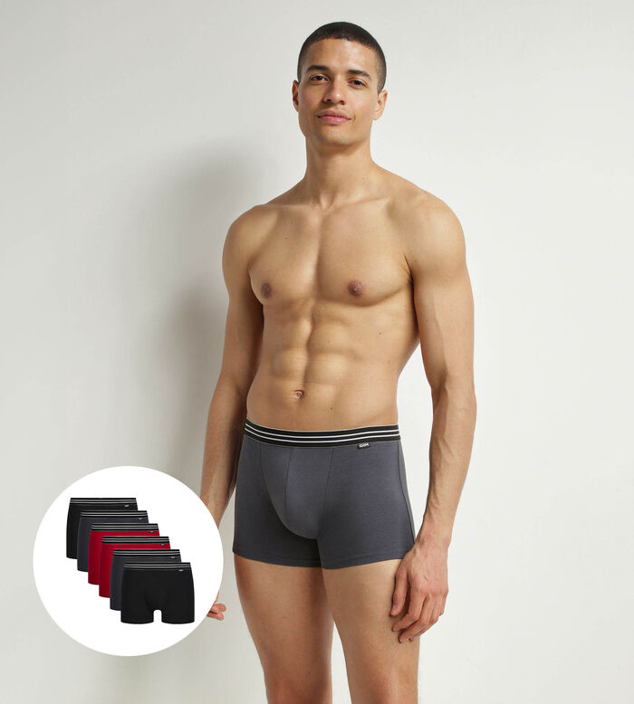 6er-Pack Boxershorts aus Stretch-Baumwolle rot/grau/schwarz - EcoDIM, , DIM