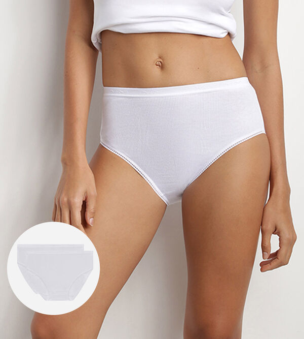 Pack of 2 pairs of Pur Coton high rise bikini knickers in white