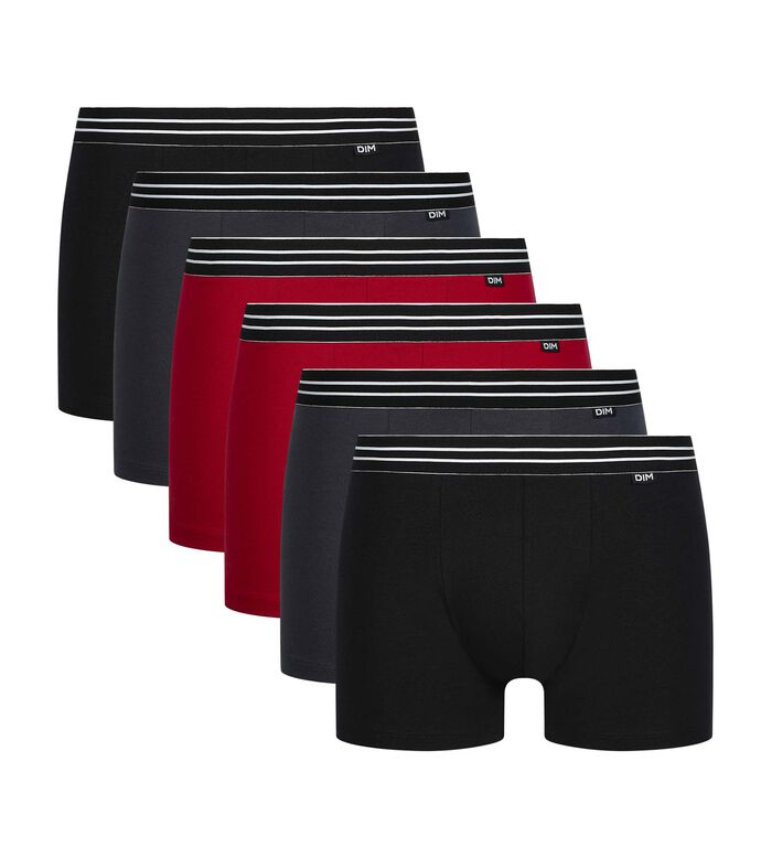 Pack of 6 boxers cotton stretch men's Black Grey Red EcoDim, , DIM
