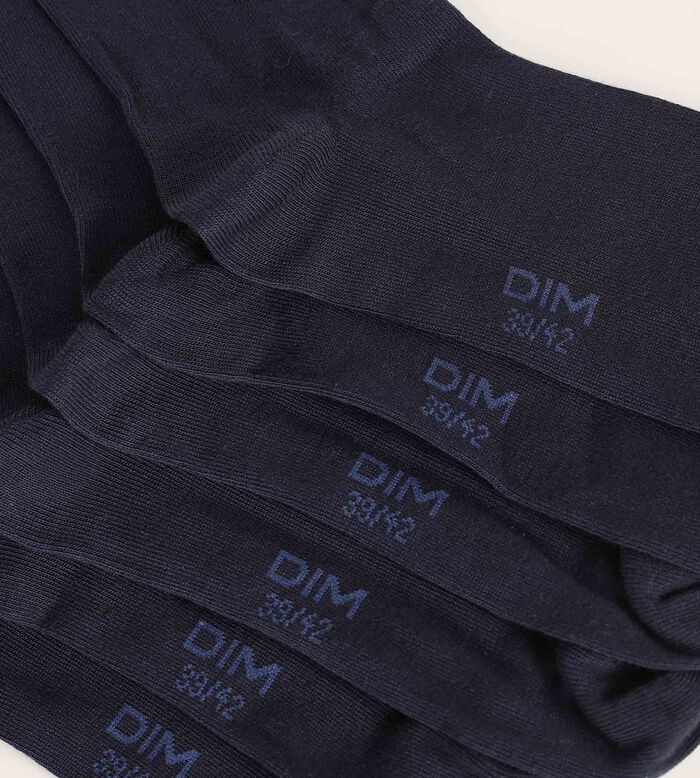 Pack of 3 Pairs of Dim Navy Cotton Comfort Men's Socks, , DIM