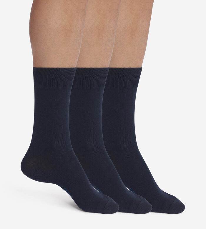 Pack of 3 Pairs of Men's Navy Blue Dim Cotton Socks, , DIM