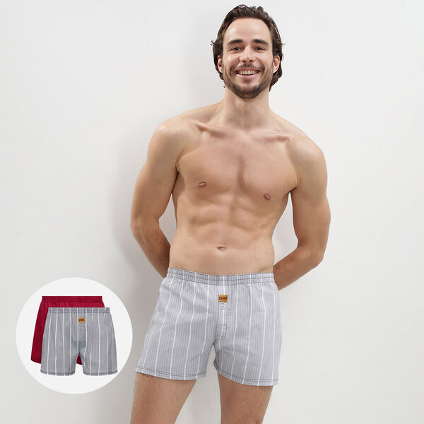 2 pack Men's 100% cotton trunks in Cherry Red and Stripe Print