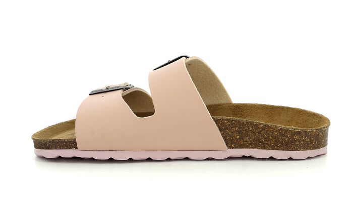 Pair of light pink leather and cork mules for women, , DIM