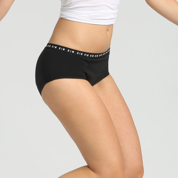 Black washable period shorty in cotton - medium flow Dim Protect