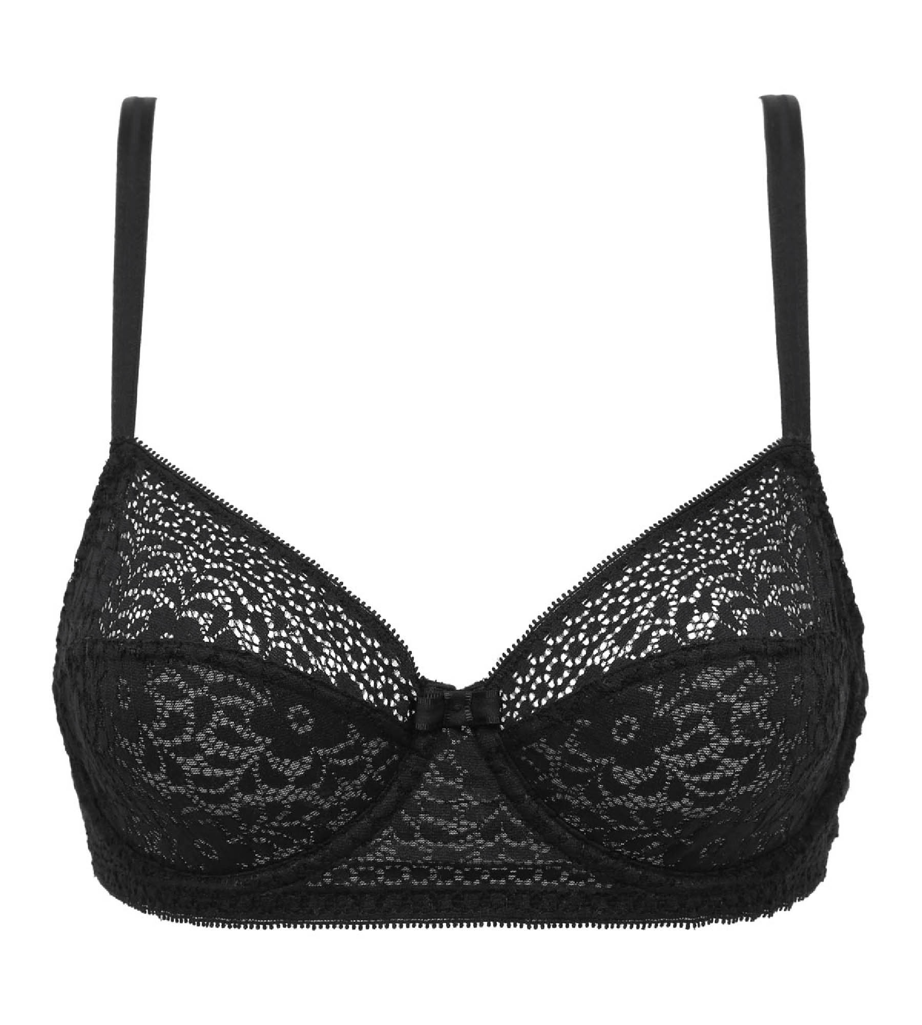 Black Generous women's underwired lace bra with a polka dots design