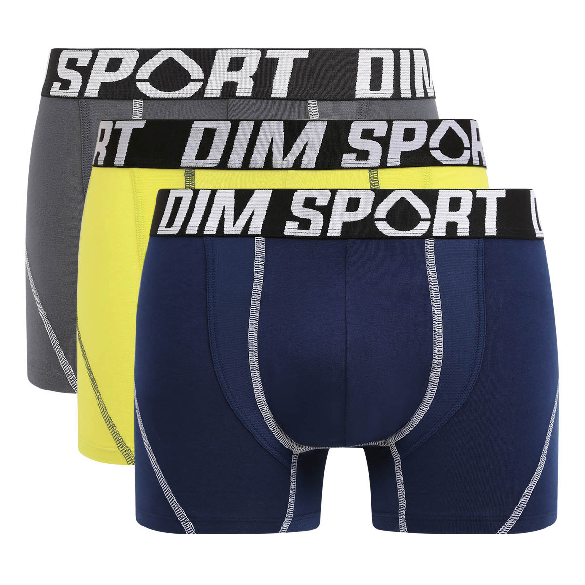 Baumwoll-Boxer - 3er-Pack grau/gelb/blau DIM Sport Mesh-Einsatz mit