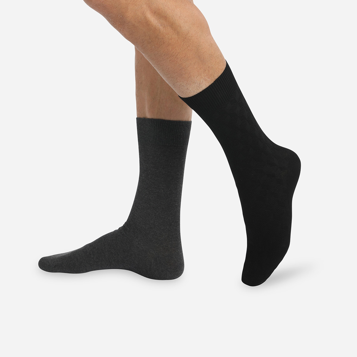 Pack de 2 pares de calcetines caña media negros y grises hombre Coton Style