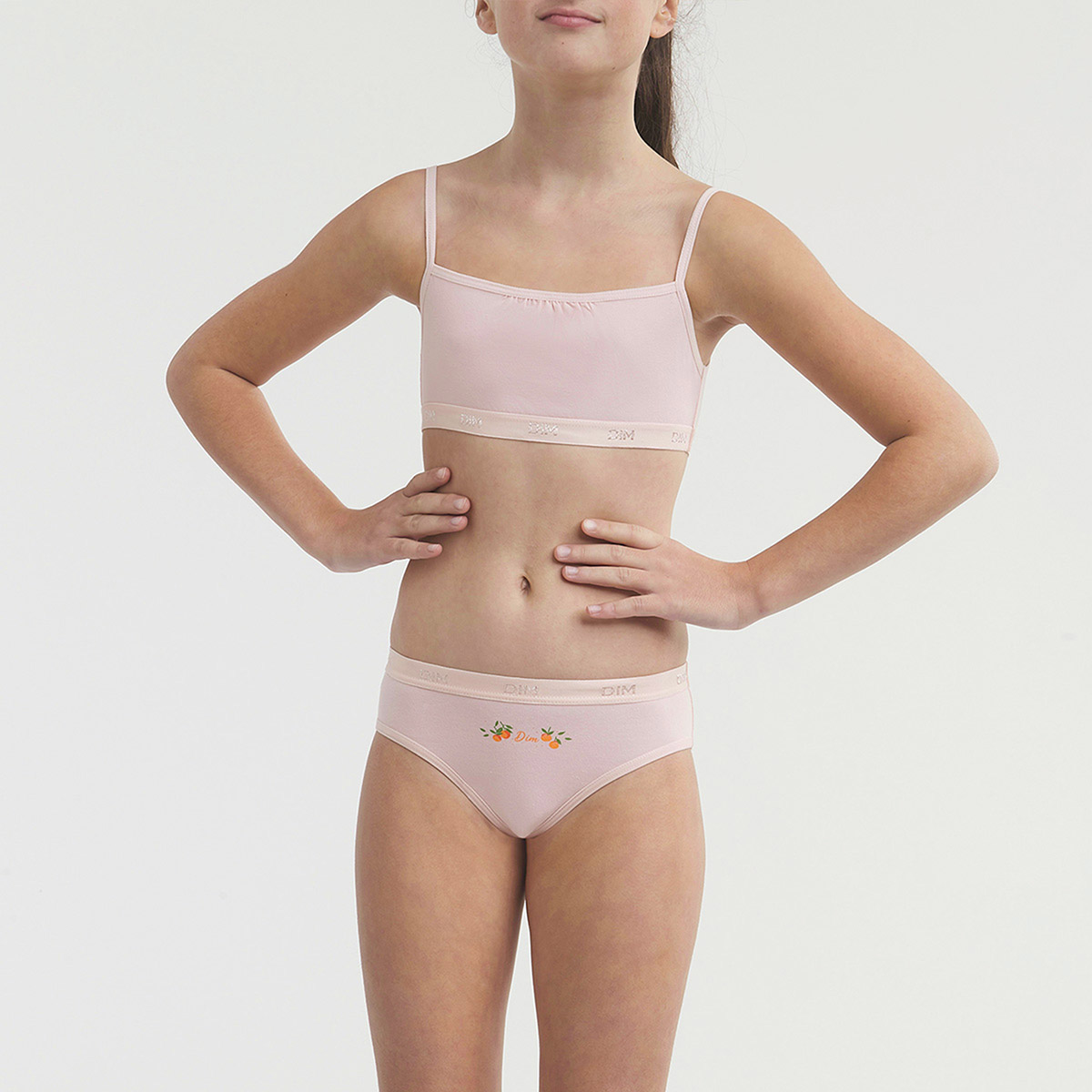 Pack of 2 girls' pink cotton bralettes with clementine motifs Les Pockets
