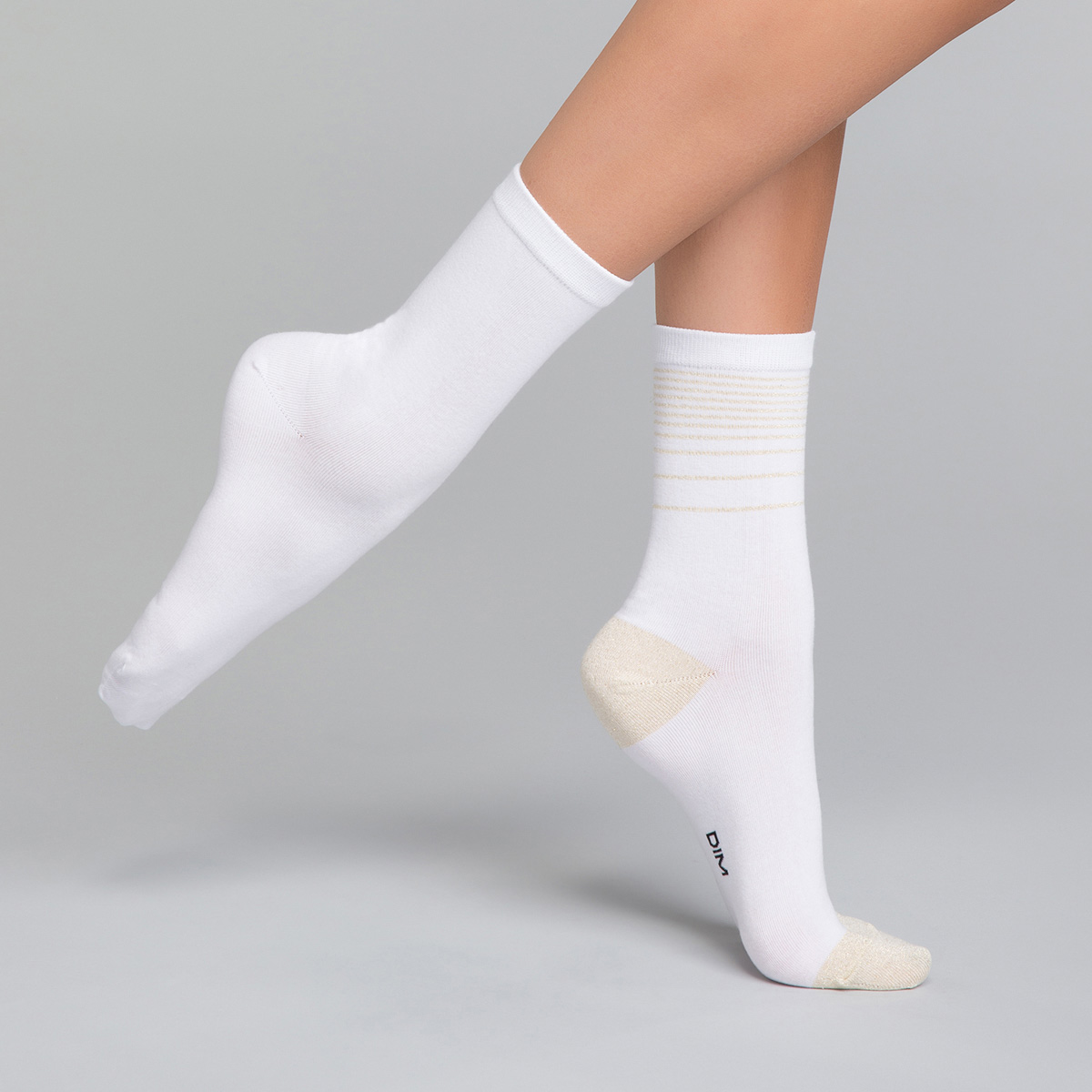 2 pack white and printed ankle socks in cotton - Dim Coton Style