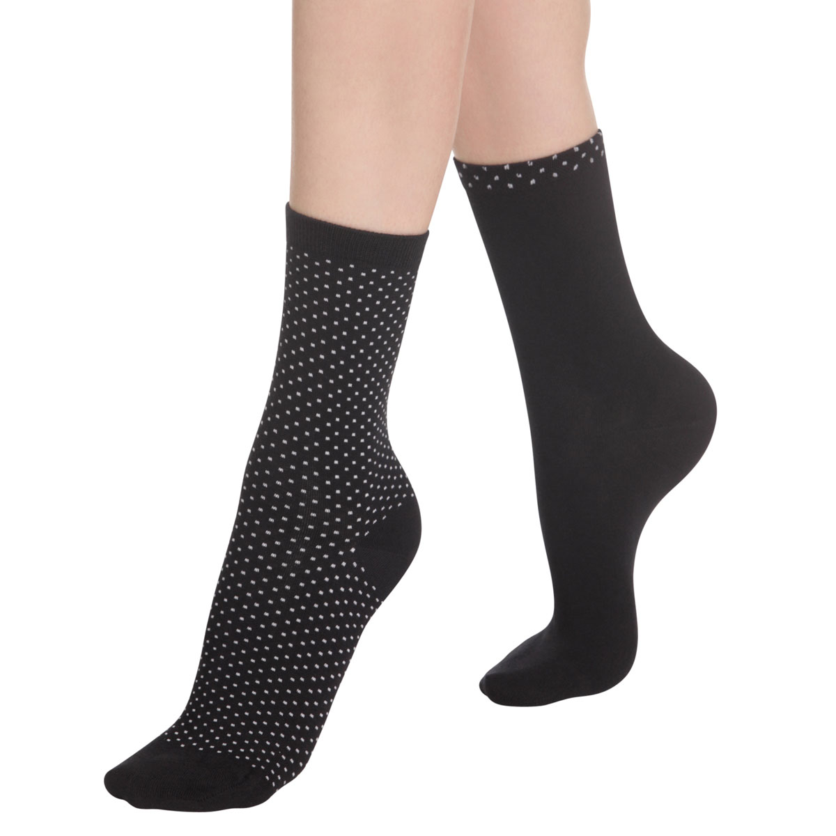 Pack of 2 pairs of black dotted swiss socks for women
