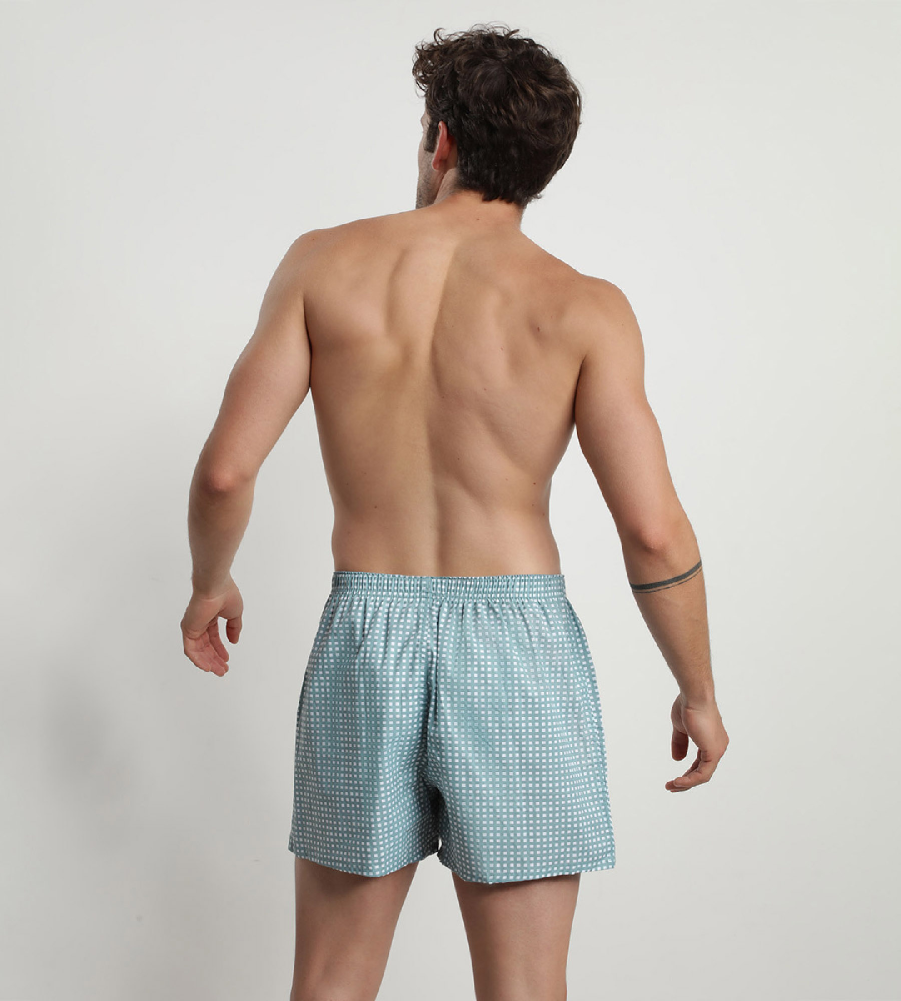 Pack of 2 men's organic cotton boxer shorts with Green Gingham pattern by  Dim Green Bio