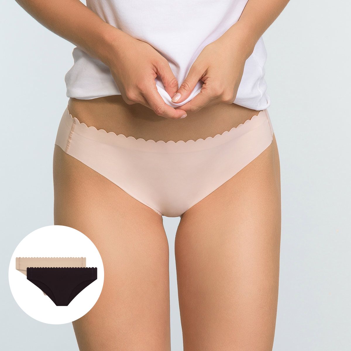 2-Pack Laser Thong Shaping Underwear With Scallop Edge